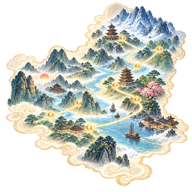 AI 地理漫游地图插画
